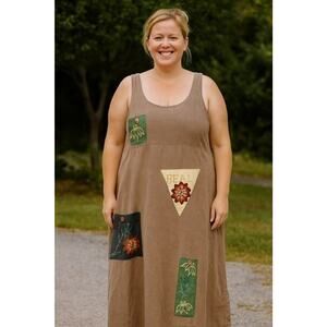 Vintage Art To Wear Isabel LA Maxi Dress Lagenlook Hand Painted Patch Sz-XL